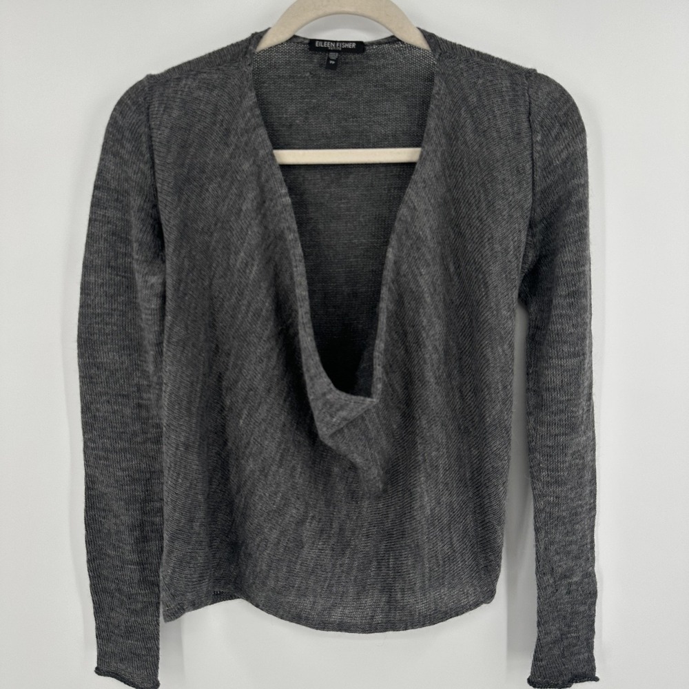 Eileen Fisher Sweater Womens Petite Extra Small Gray Open Front Lightweight Knit
